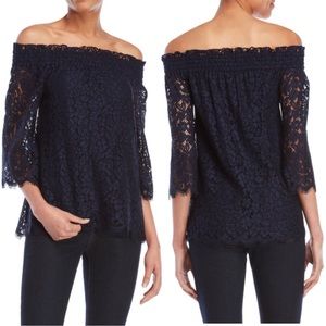 Rachel Zoe Navy Lace Off Shoulder Top